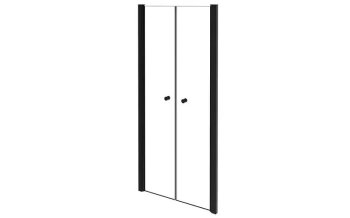 Ușă de duș BESCO Sinco Due Black 90, dublă, batantă, sticlă transparentă 6 mm, 90×195 cm, profil negru mat